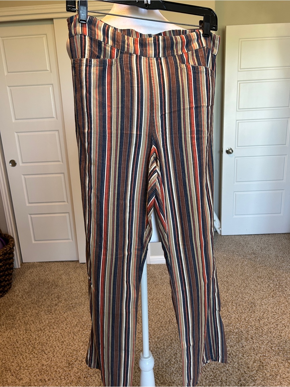 ORVIS Striped Pull-on 100% Cotton Straight Wide-Leg Pants Size Small
